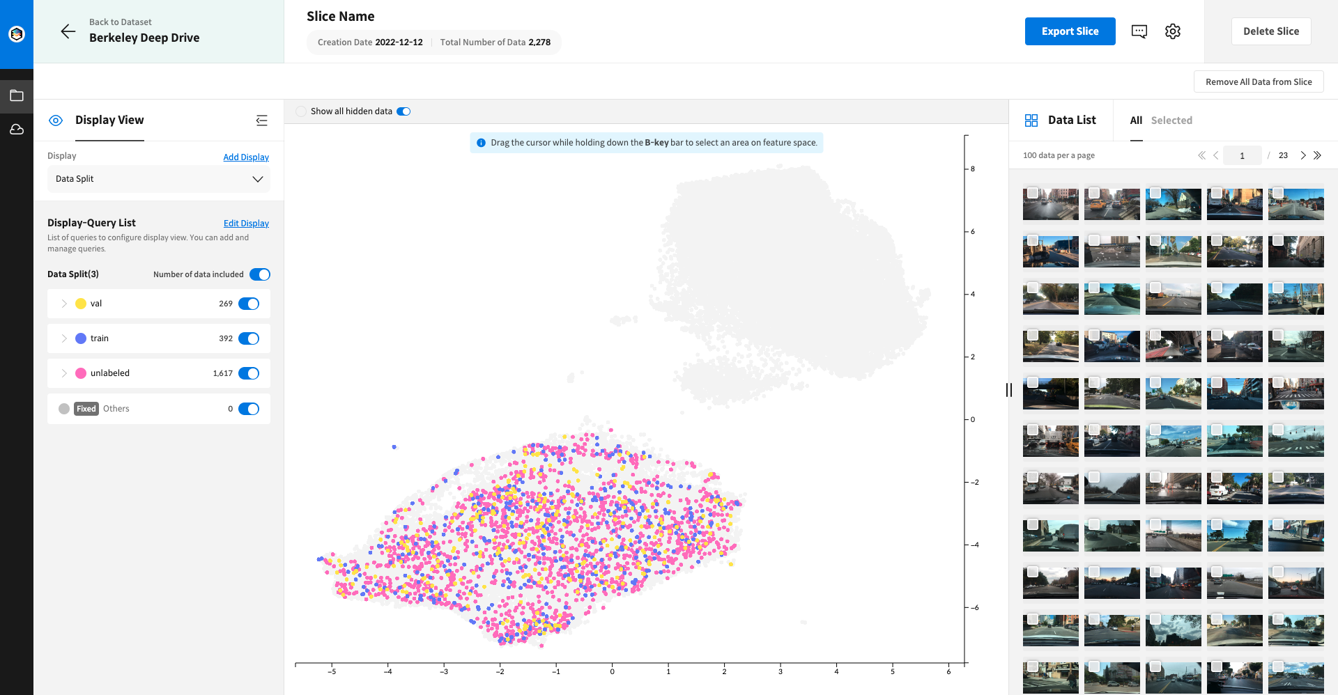 When you enter the Slice page, you can check the data list stored in the Slice and delete specific data from the Slice.